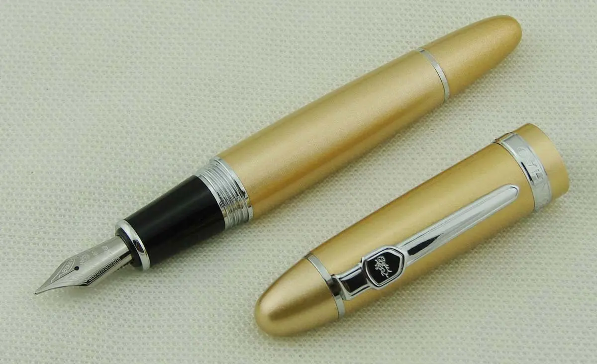 Lanxivi Jinhao 159 Fountain Pen Champagne Color Silver Trim with Pen Pouch, 14.8cm (5.8in) | Smooth Ink Flow - view 6