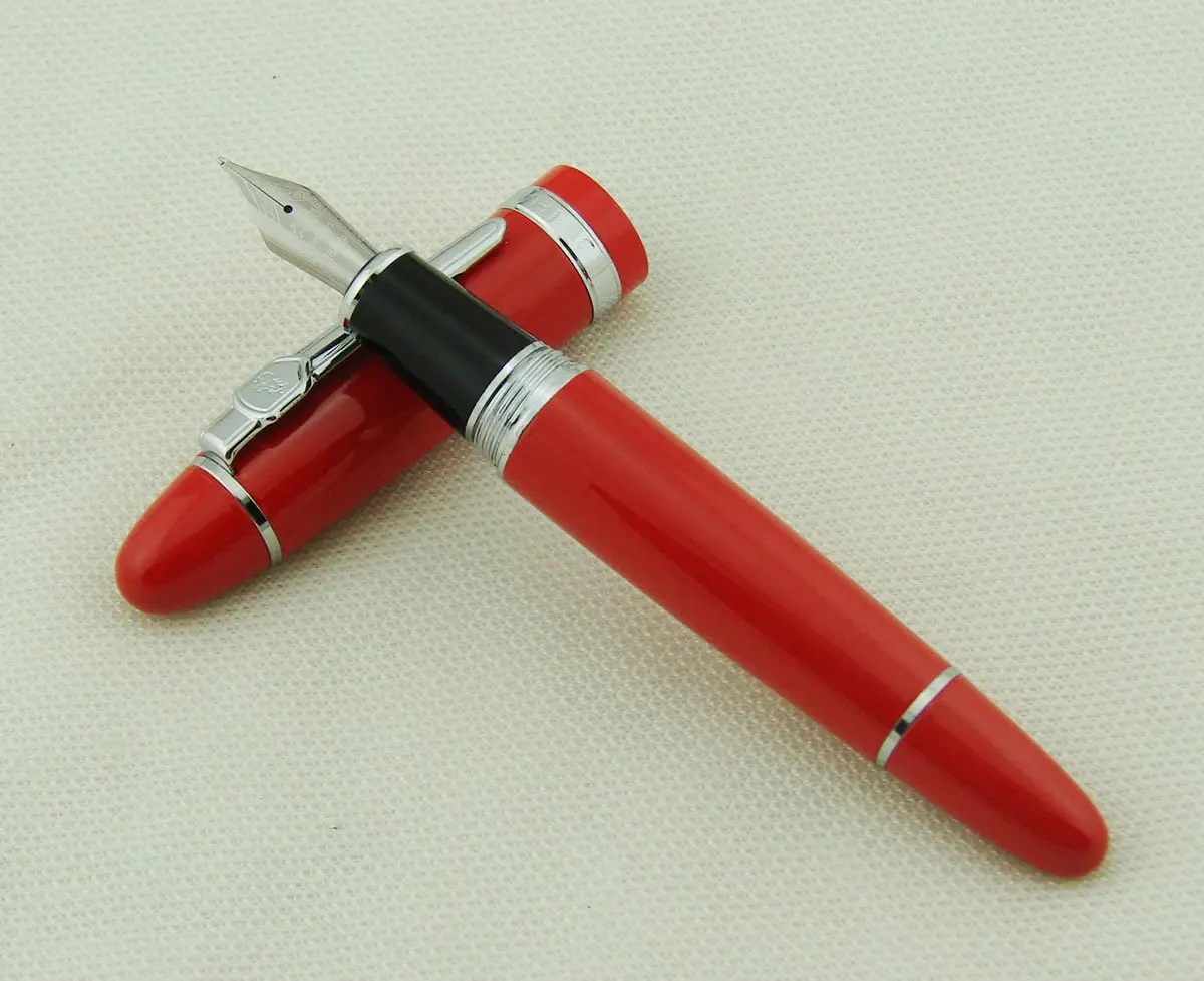 Lanxivi Jinhao 159 Red Fountain Pen Silver Trim with Ink Converter, 13mm Diameter (0.5in) - view 5