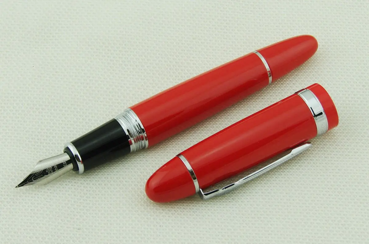 Lanxivi Jinhao 159 Red Fountain Pen Silver Trim with Ink Converter, 13mm Diameter (0.5in) - view 6