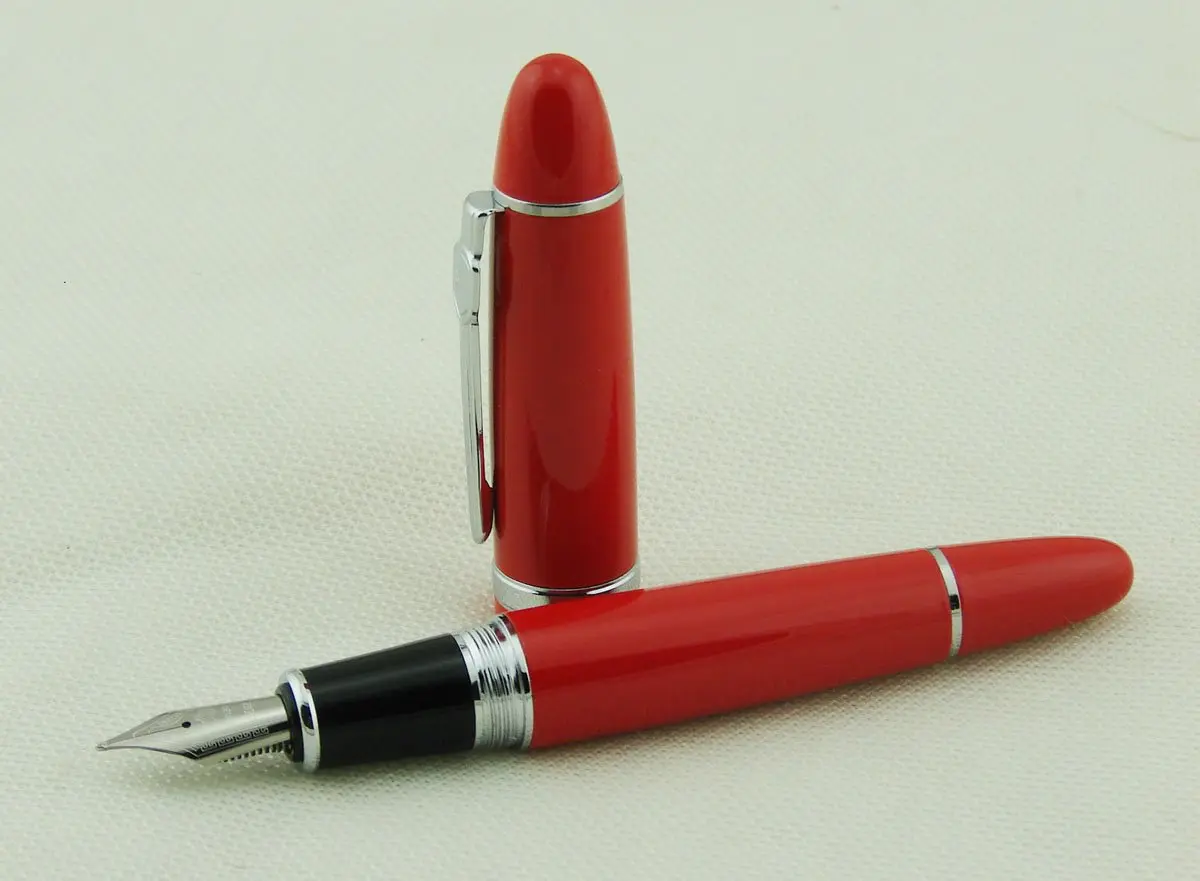 Lanxivi Jinhao 159 Red Fountain Pen Silver Trim with Ink Converter, 13mm Diameter (0.5in) - view 7