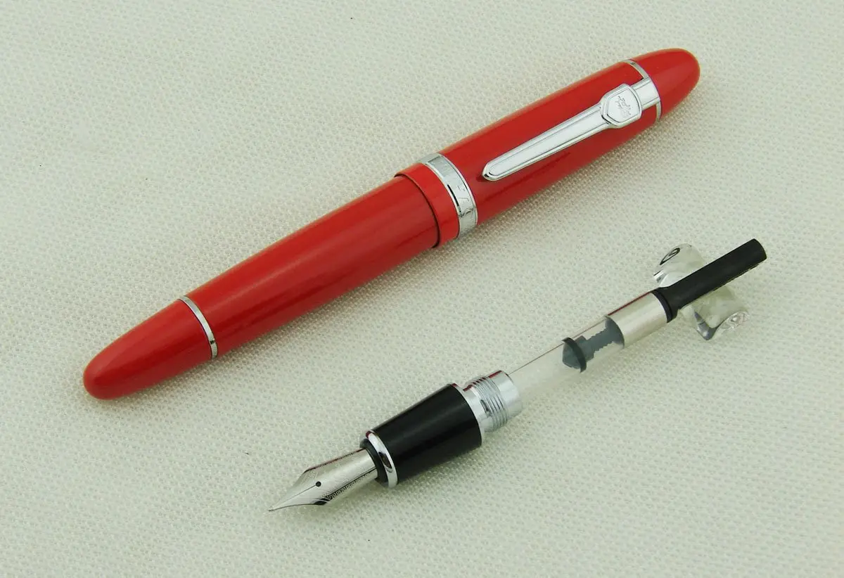 Lanxivi Jinhao 159 Red Fountain Pen Silver Trim with Ink Converter, 13mm Diameter (0.5in) - view 2
