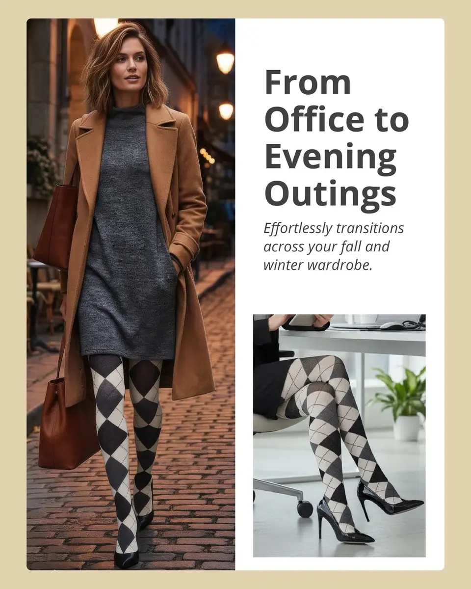 MeMoi Textured Argyle Sweater Tights | Classic Warmth & Style for Women (70-120 chars) - view 6