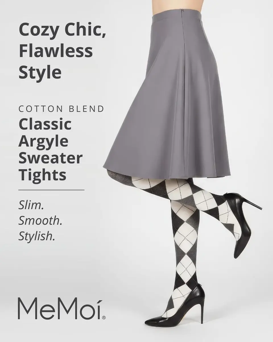MeMoi Textured Argyle Sweater Tights | Classic Warmth & Style for Women (70-120 chars) - view 2