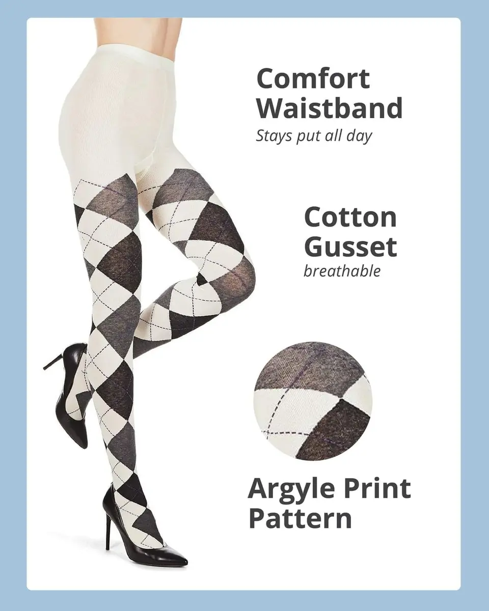 MeMoi Textured Argyle Sweater Tights | Classic Warmth & Style for Women (70-120 chars) - view 4
