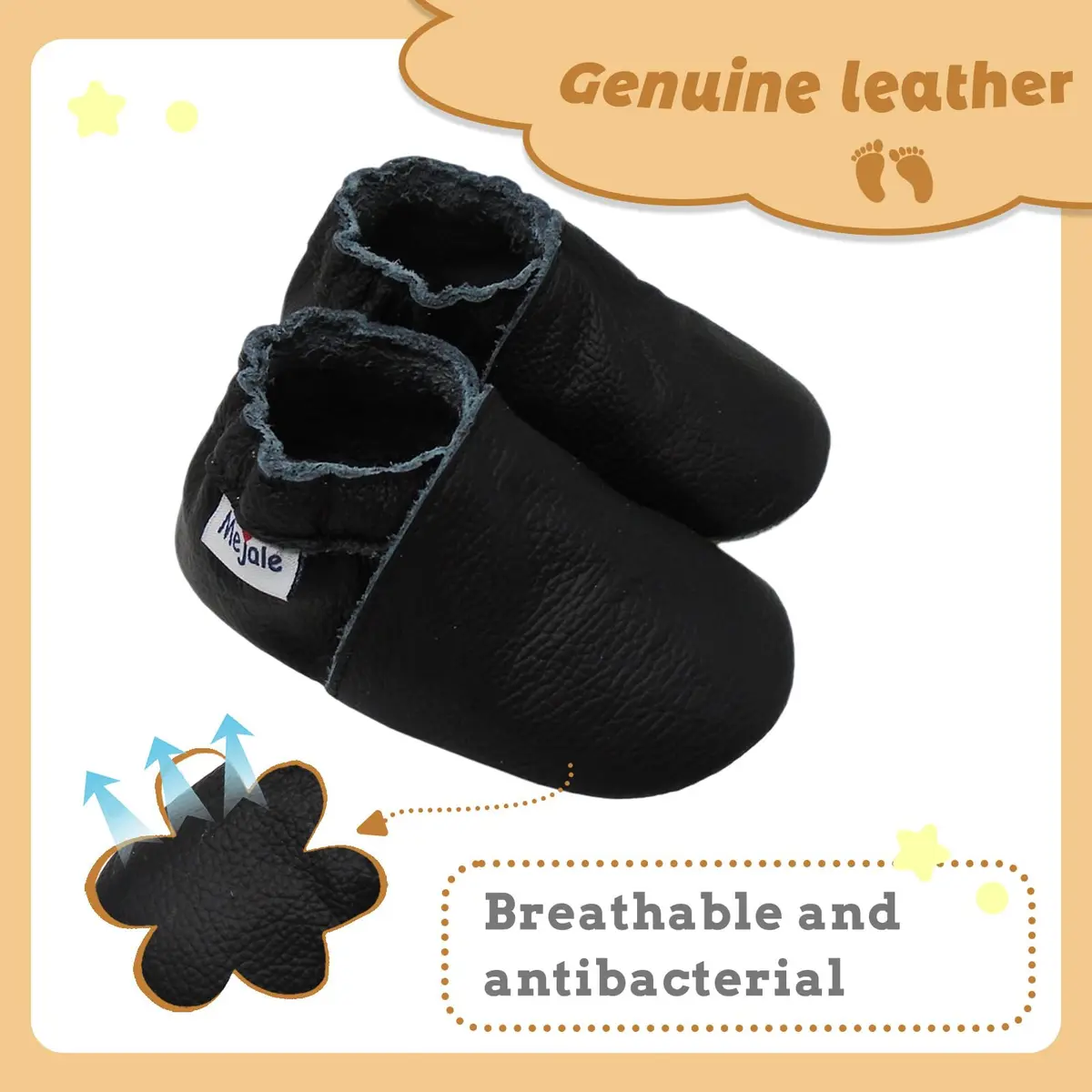 Mejale Baby Shoes Soft Leather Moccasins for Infants & Toddlers | Anti-Skid, Elastic Ankle, 0-36 Months - view 2