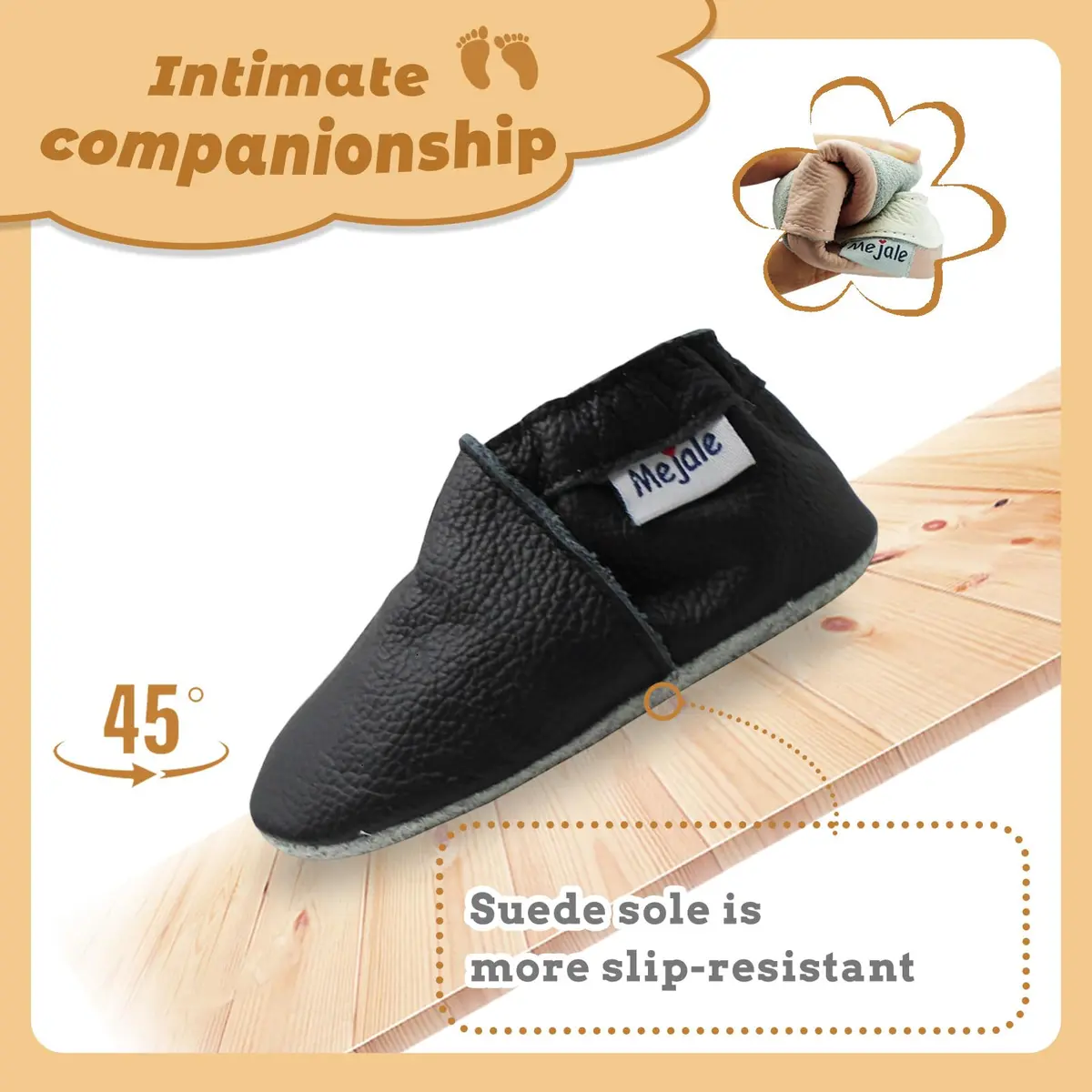 Mejale Baby Shoes Soft Leather Moccasins for Infants & Toddlers | Anti-Skid, Elastic Ankle, 0-36 Months - view 3