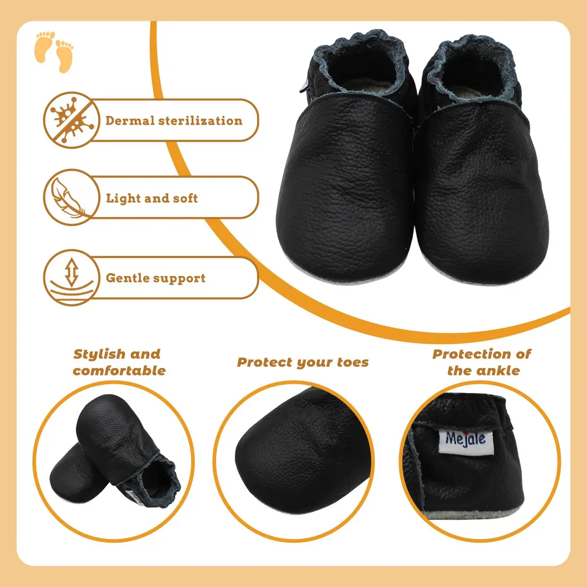 Mejale Baby Boy Moccasins Infant Shoes Toddler Slippers,Black,6-12 Months | Soft Leather, Non-Slip Wide Sole - view 4