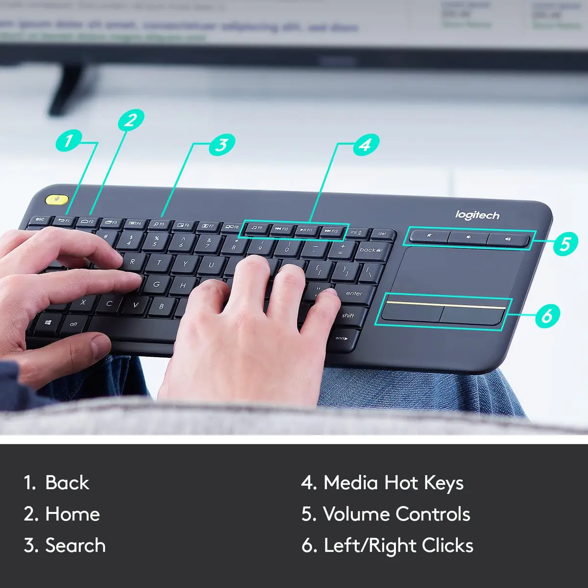 Logitech K400 Plus Wireless Touch TV Keyboard for PC-Connected TV | Long-lasting, Comfortable Control (70-120 chars) - view 6