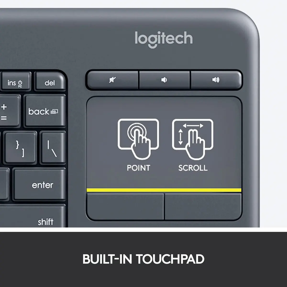 Logitech K400 Plus Wireless Touch TV Keyboard for PC-Connected TV | Long-lasting, Comfortable Control (70-120 chars) - view 4