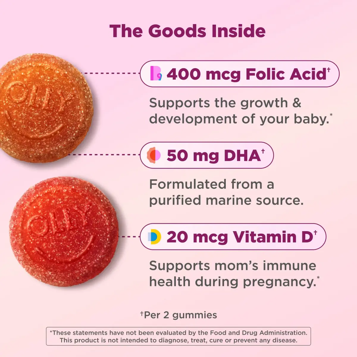 OLLY Prenatal Multivitamin Gummy with Folic Acid + DHA 60 Count | Supports Mommy & Baby Health - view 6