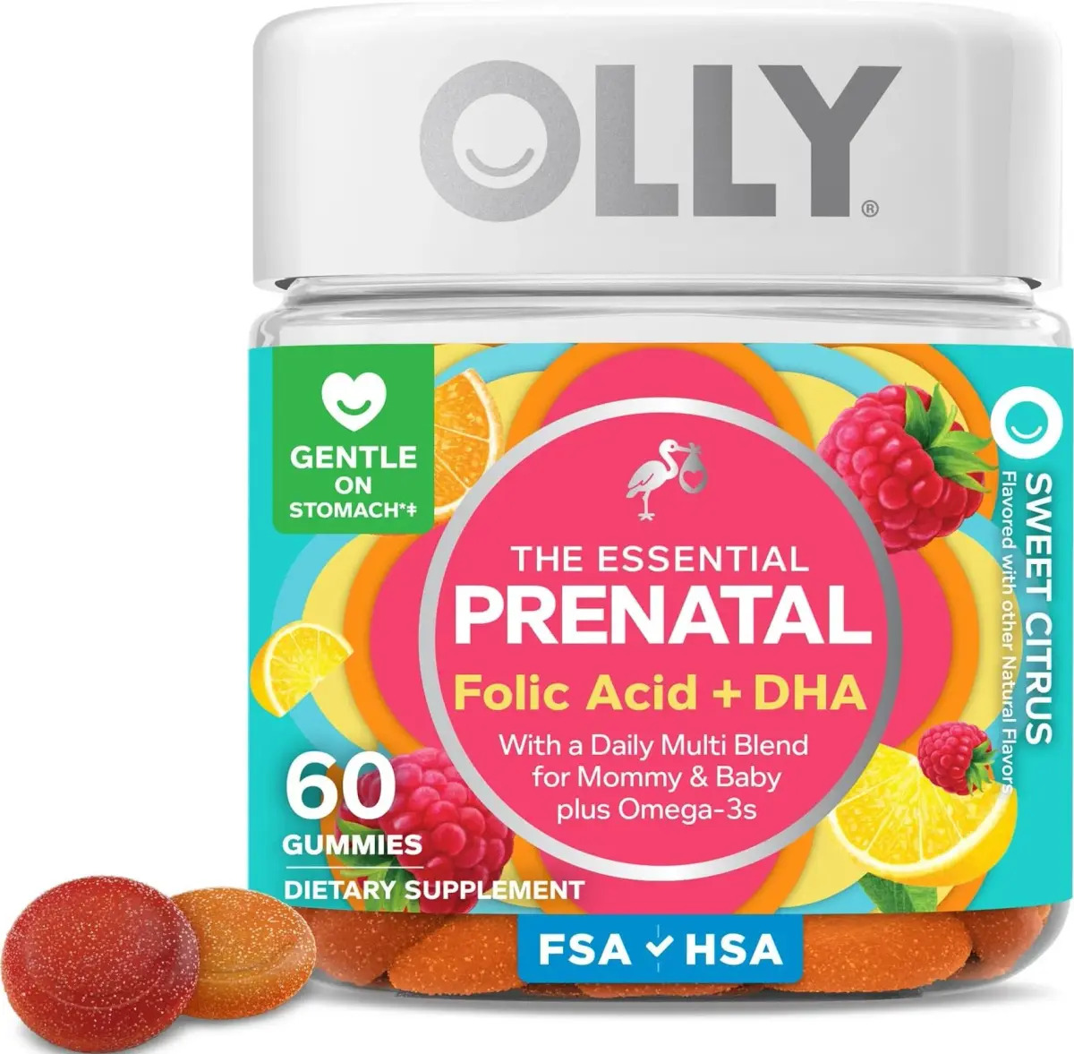 OLLY Prenatal Multivitamin Gummy with Folic Acid + DHA 60 Count | Supports Mommy & Baby Health - main product image