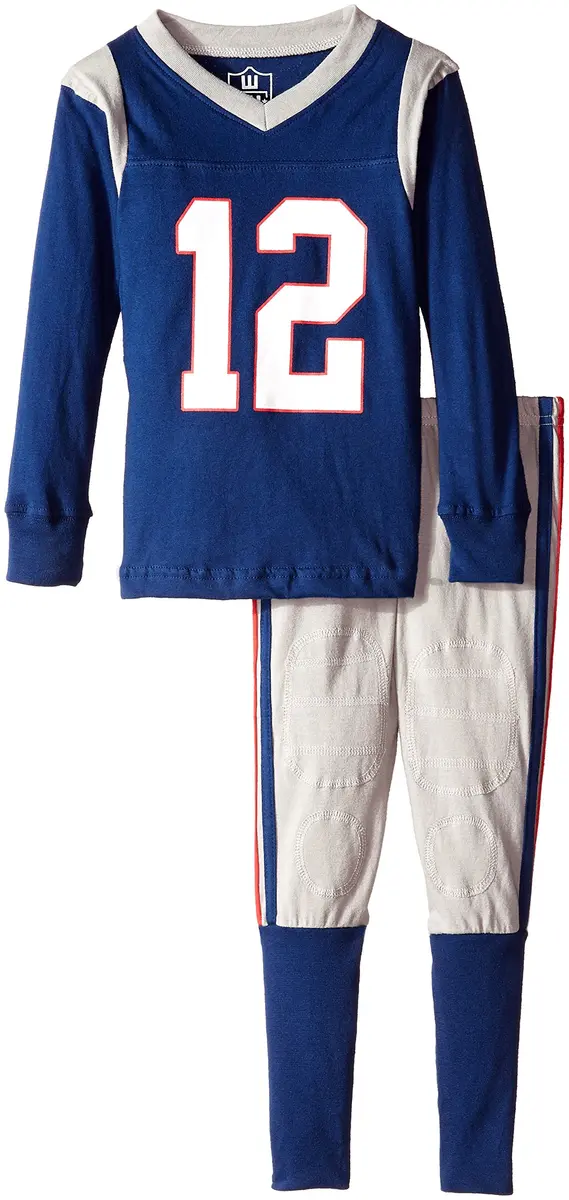 Wes and Willy Little Boys' Slim Long Sleeve Pajama, Night Navy/Grey, 2 | Tight Fit Meets Real Football Uniform Look - main product image