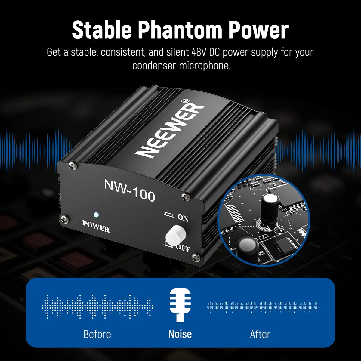 NEEWER 48V Phantom Power Supply with Adapter | Compact, Reliable Microphone Power for Studio & Stage - view 5