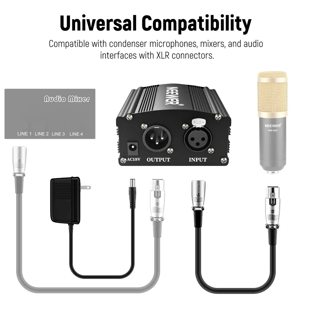 NEEWER 48V Phantom Power Supply with Adapter | Compact, Reliable Microphone Power for Studio & Stage - view 6