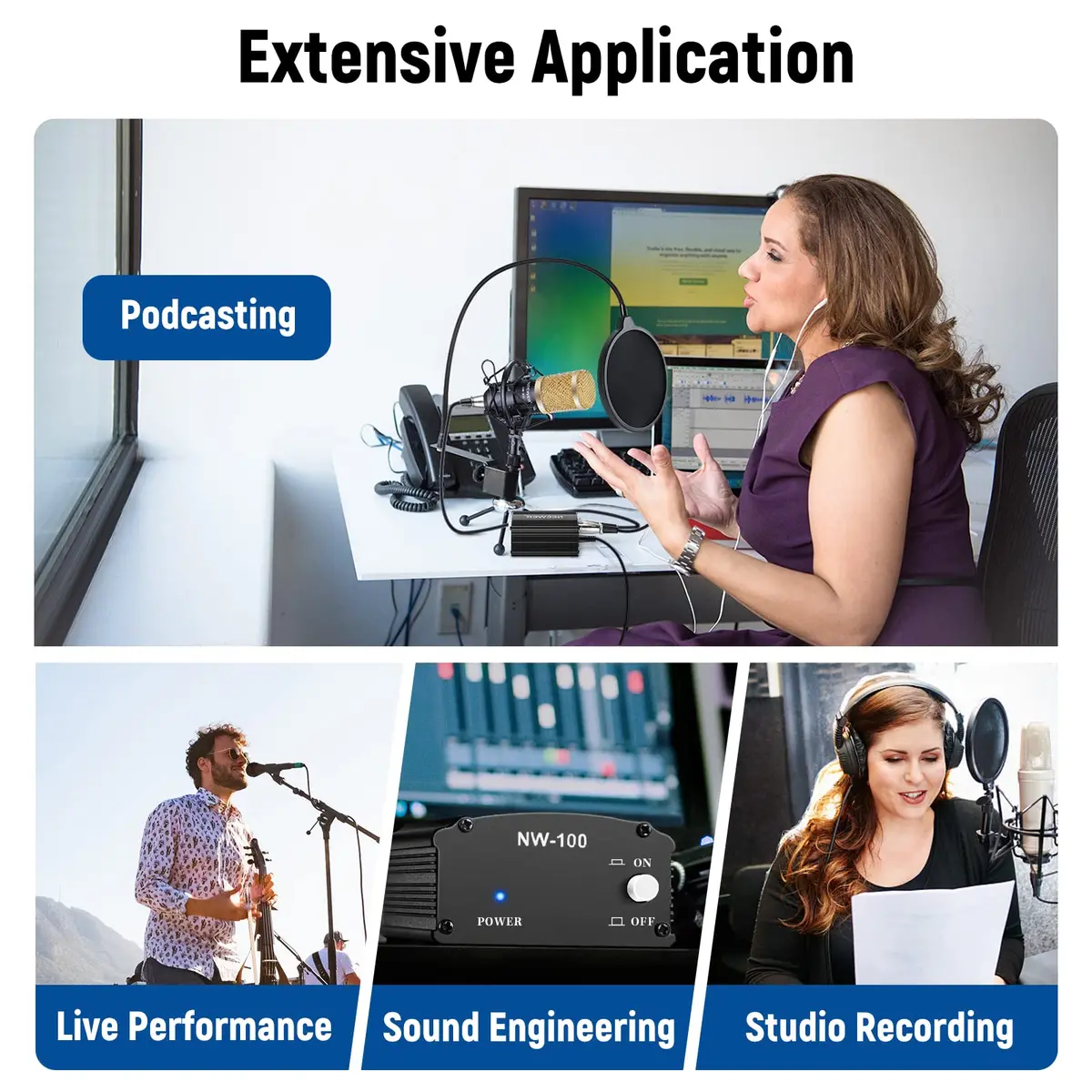 NEEWER 48V Phantom Power Supply with Adapter | Compact, Reliable Microphone Power for Studio & Stage - view 8