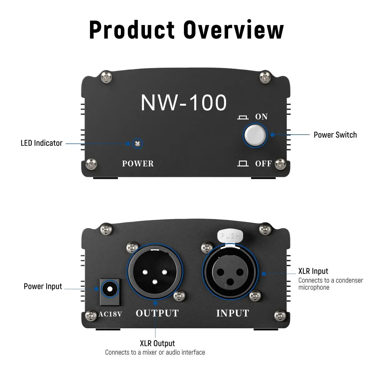NEEWER 48V Phantom Power Supply with Adapter | Compact, Reliable Microphone Power for Studio & Stage - view 4