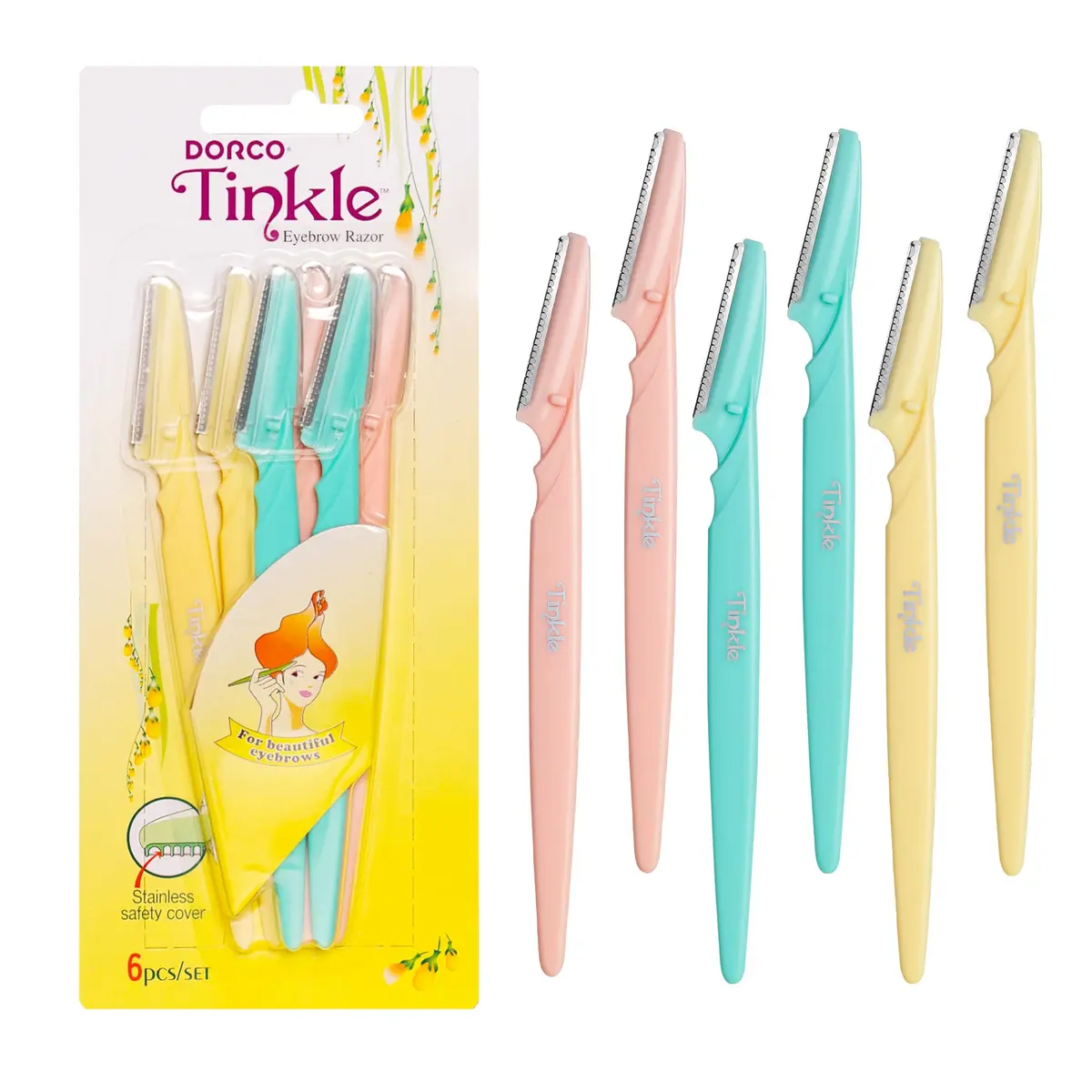 Tinkle Dermaplaning Tool 6ct | Safe Peach Fuzz Remover for Women, Eyebrow & Face Shaver, Travel-Ready - main product image