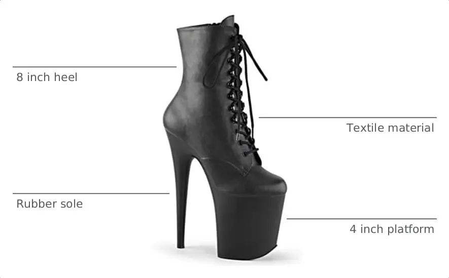 Pleaser Flamingo-1020 Ankle Boots 8" Heel | Lace-Up & Zip Closure, Black Faux Leather, Ankle-High (20.3cm heel, 10.2cm platform) - view 4