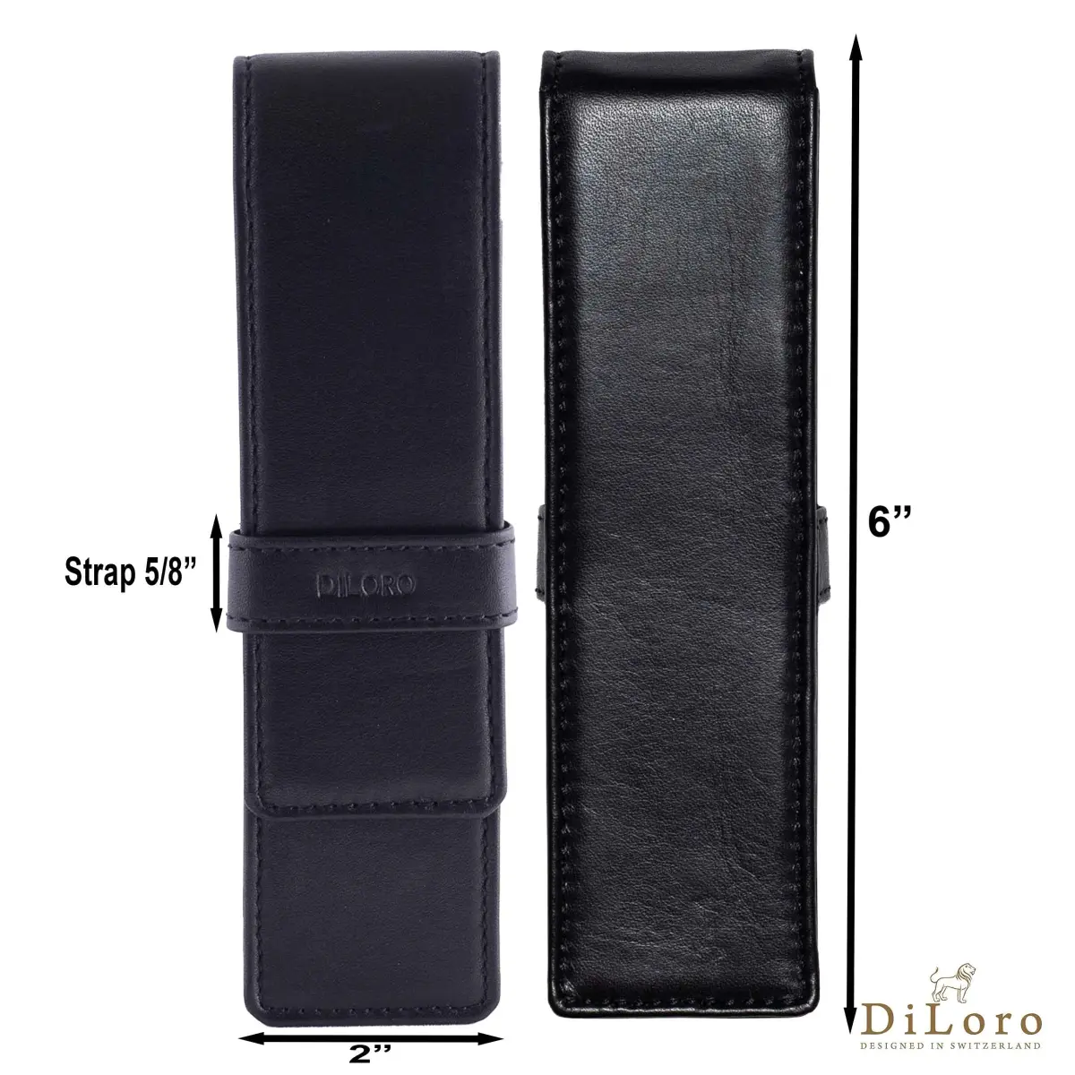 DiLoro Leather Double Pen Case Holder 150mm x 40mm x 25mm | Holds Two Pens Securely - view 6