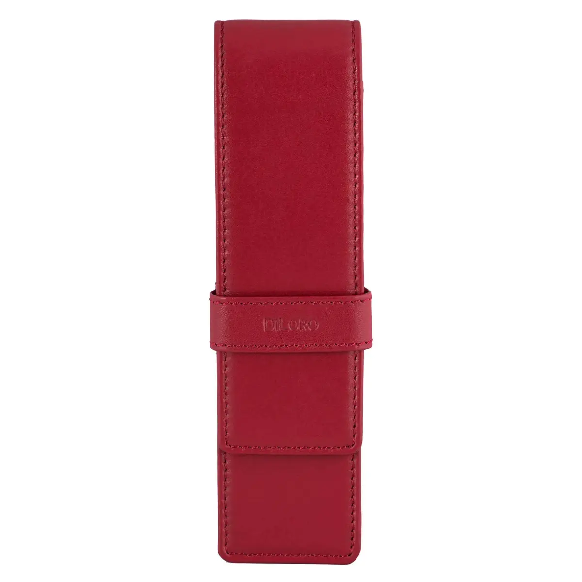 DiLoro Leather Double Pen Case Holder Red | Genuine Full Grain Leather for 2 Pens - main product image