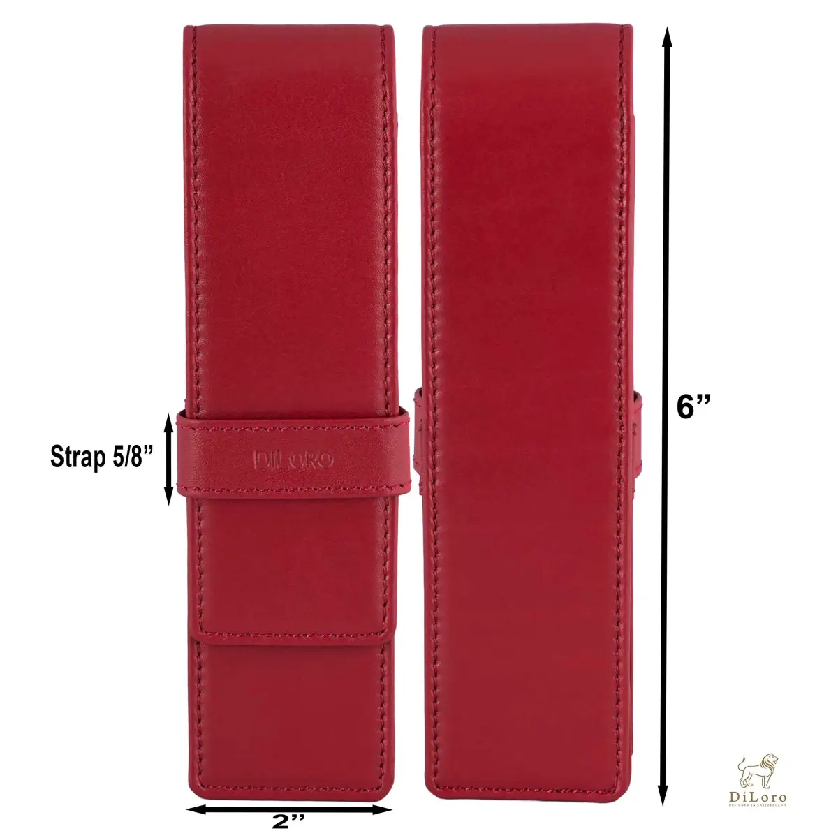 DiLoro Leather Double Pen Case Holder Red | Genuine Full Grain Leather for 2 Pens - view 3