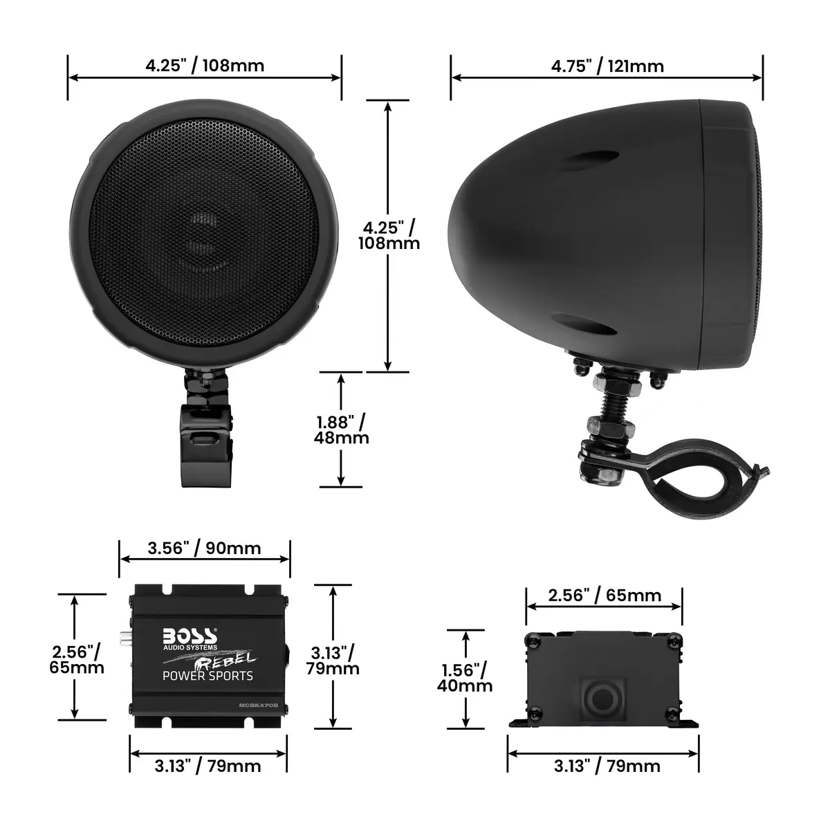 BOSS Audio Systems MCBK470B 3 Inch Motorcycle Speakers & Class D Amplifier | Weatherproof Bluetooth Sound System - view 7