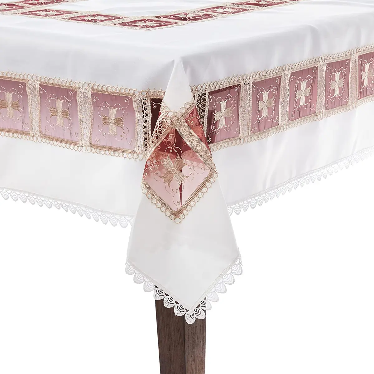 Violet Linen HomeCrate Emerald Tablecloths 70" x 120" | Floral Embroidered Rose Design - main product image