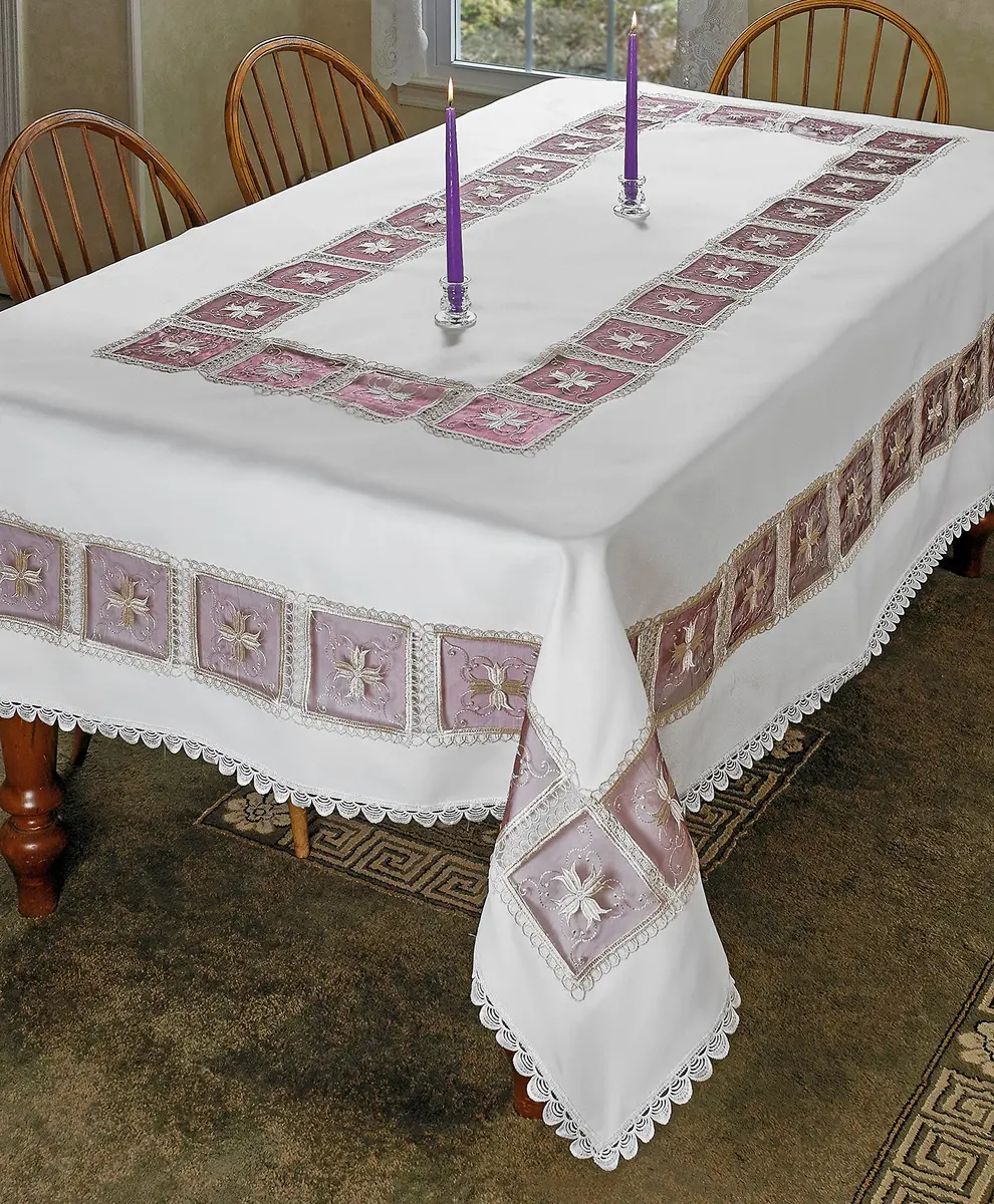 Violet Linen HomeCrate Emerald Tablecloths 70" x 120" | Floral Embroidered Rose Design - view 7