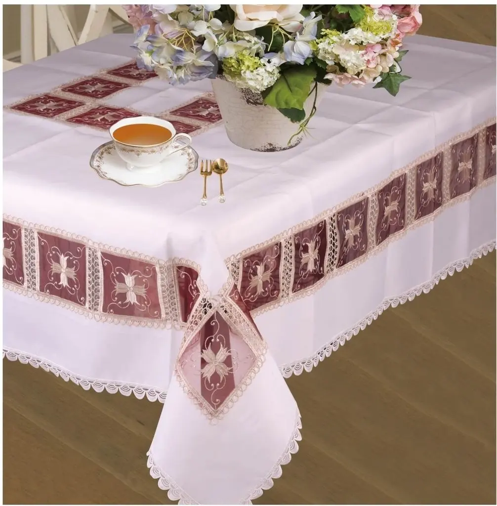 Violet Linen HomeCrate Emerald Tablecloths 70" x 120" | Floral Embroidered Rose Design - view 9