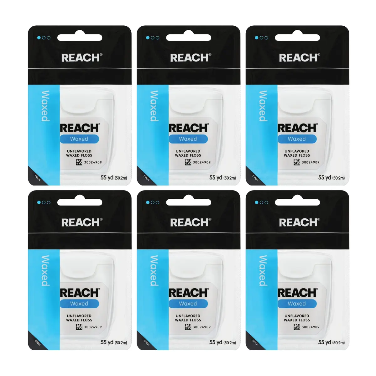 REACH Waxed Dental Floss Unflavored 990ft (165ft x 6) | Shred Resistant, PFAS-Free, Dentist Recommended - main product image