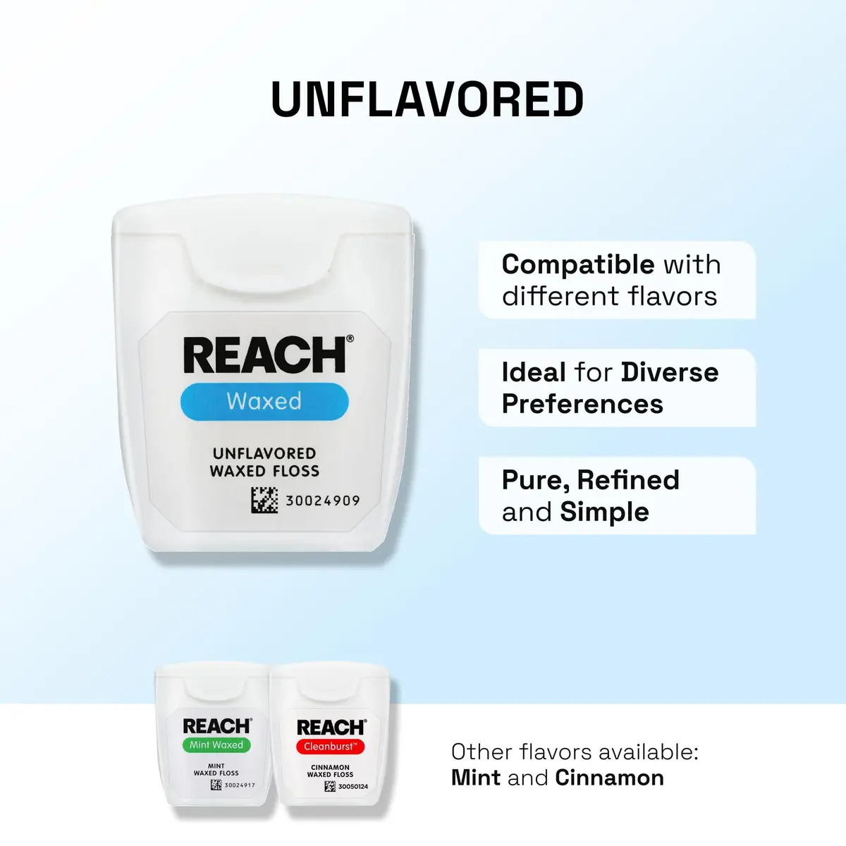 REACH Waxed Dental Floss Unflavored 990ft (165ft x 6) | Shred Resistant, PFAS-Free, Dentist Recommended - view 7