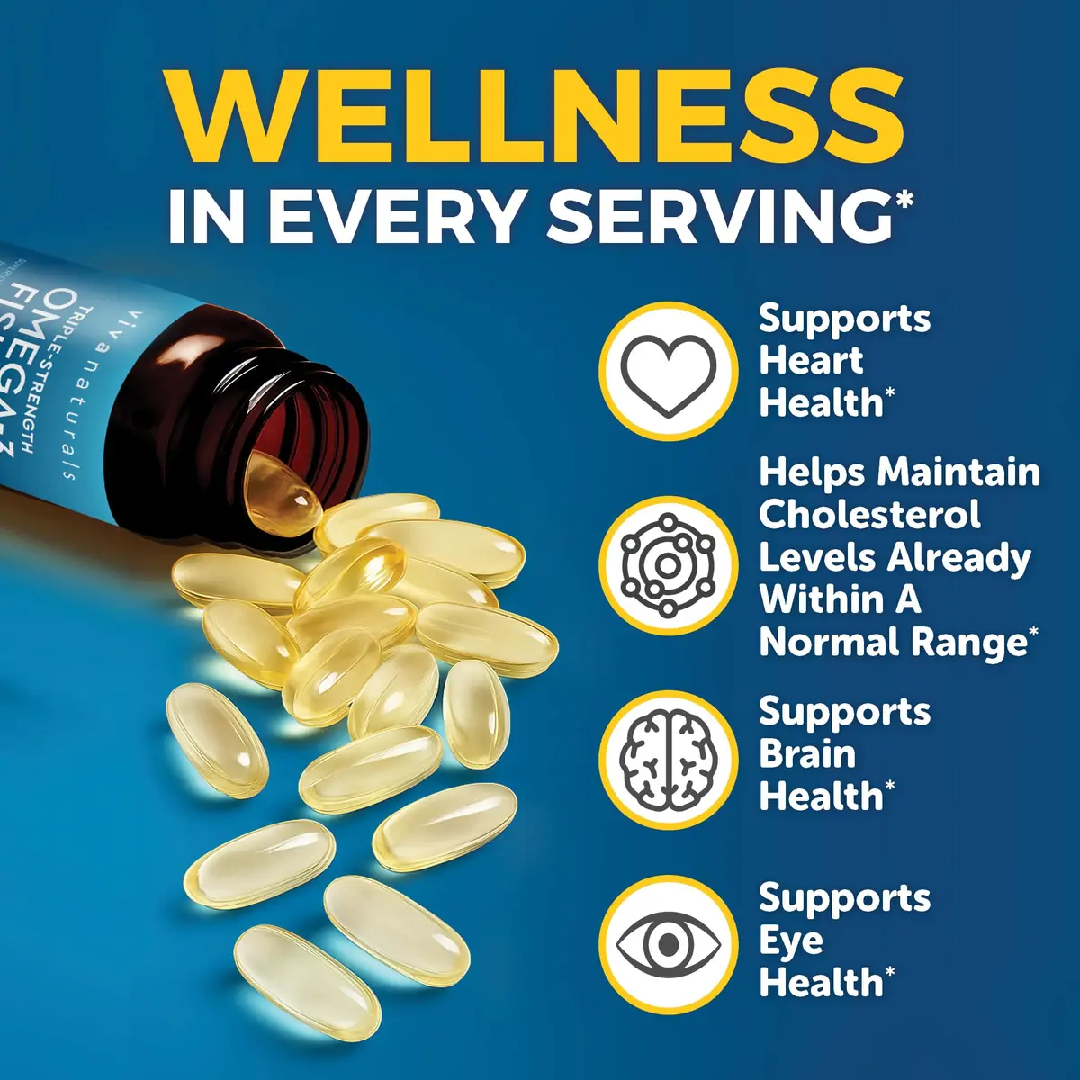 Viva Naturals Omega 3 Fish Oil Supplement 2500 mg | Supports Heart, Brain & Skin Health - view 5