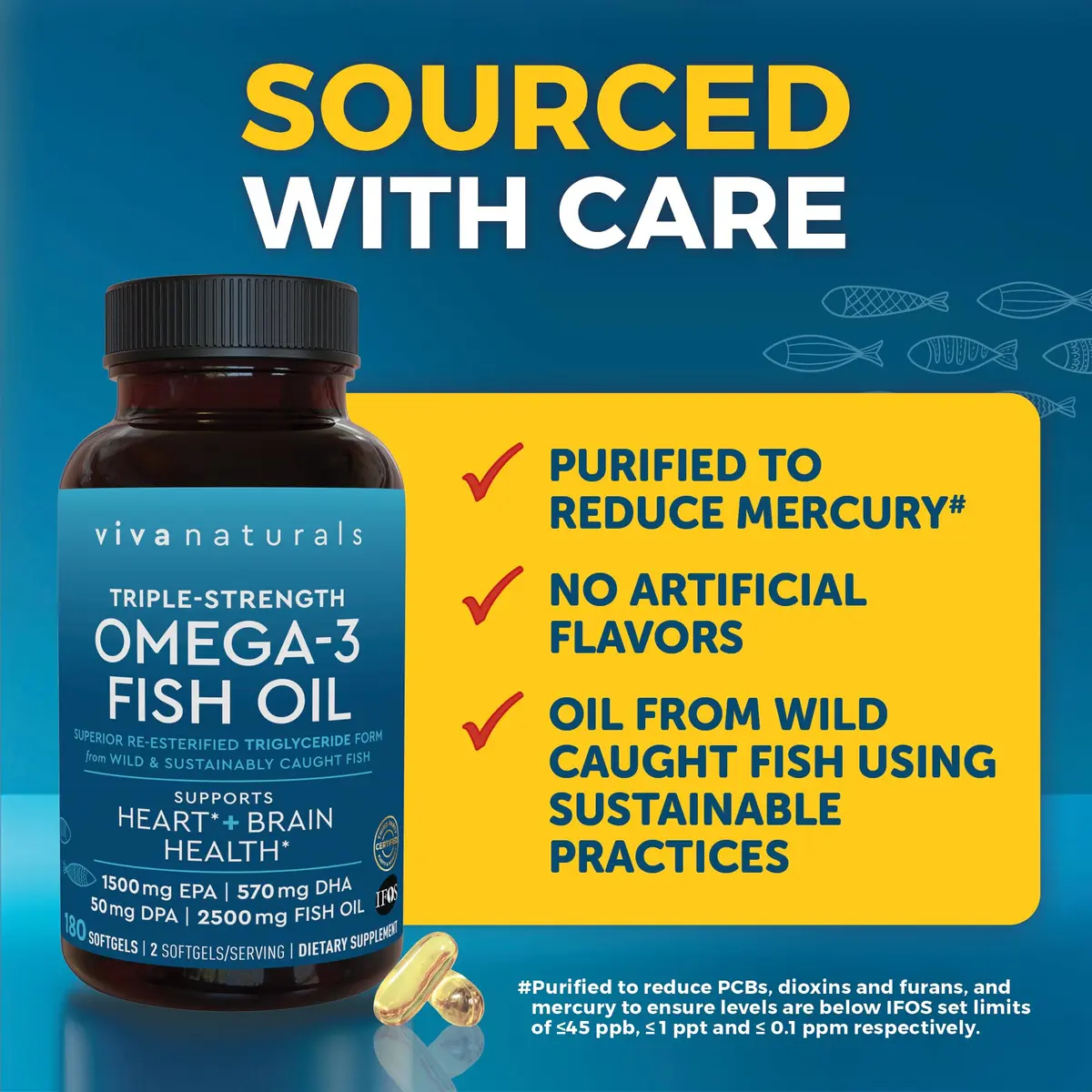 Viva Naturals Omega 3 Fish Oil Supplement 2500 mg | Supports Heart, Brain & Skin Health - view 6