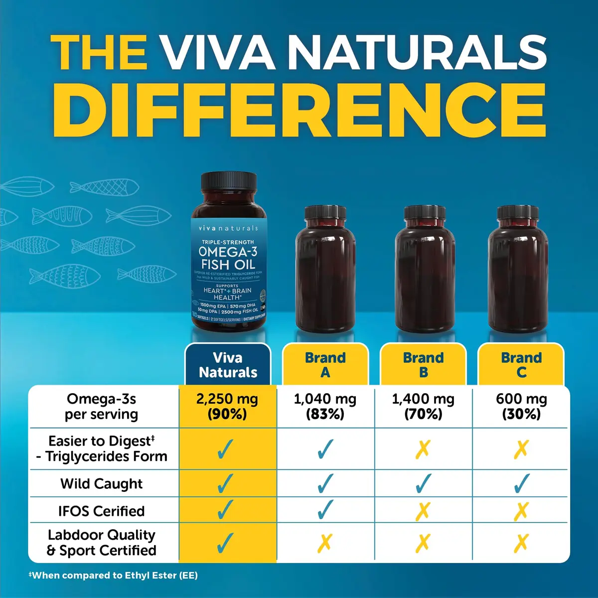Viva Naturals Omega 3 Fish Oil Supplement 2500 mg | Supports Heart, Brain & Skin Health - view 3