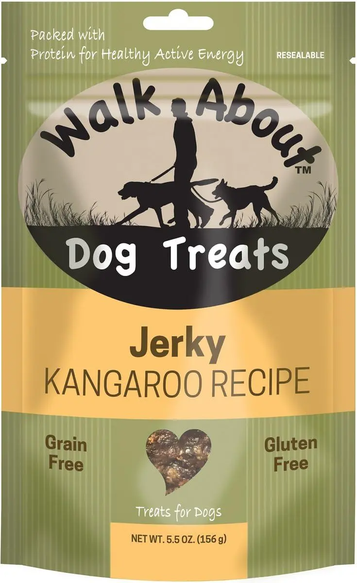 Walk About Pet Dog Jerky Treats 5.5 Oz | Grain-Free, Kangaroo Recipe, Resealable Pouch - main product image