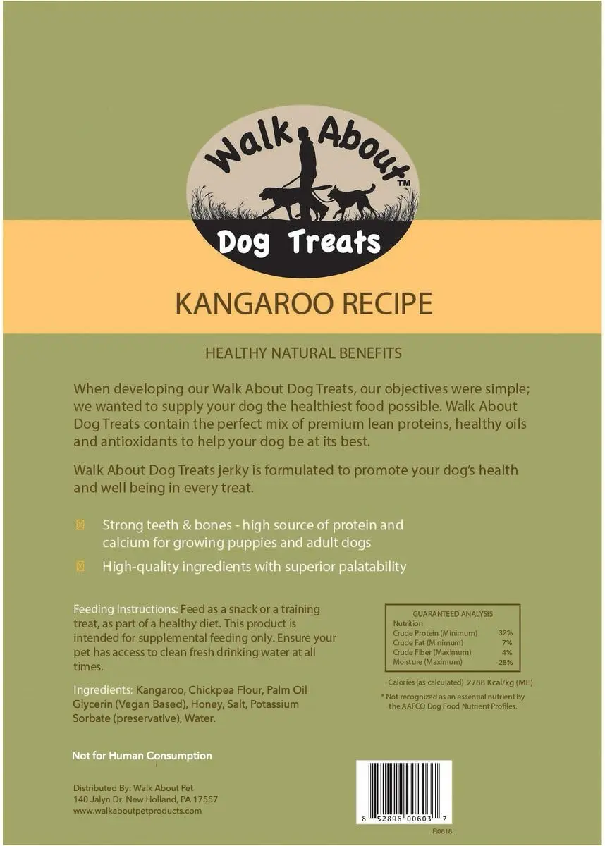 Walk About Pet Dog Jerky Treats 5.5 Oz | Grain-Free, Kangaroo Recipe, Resealable Pouch - view 3