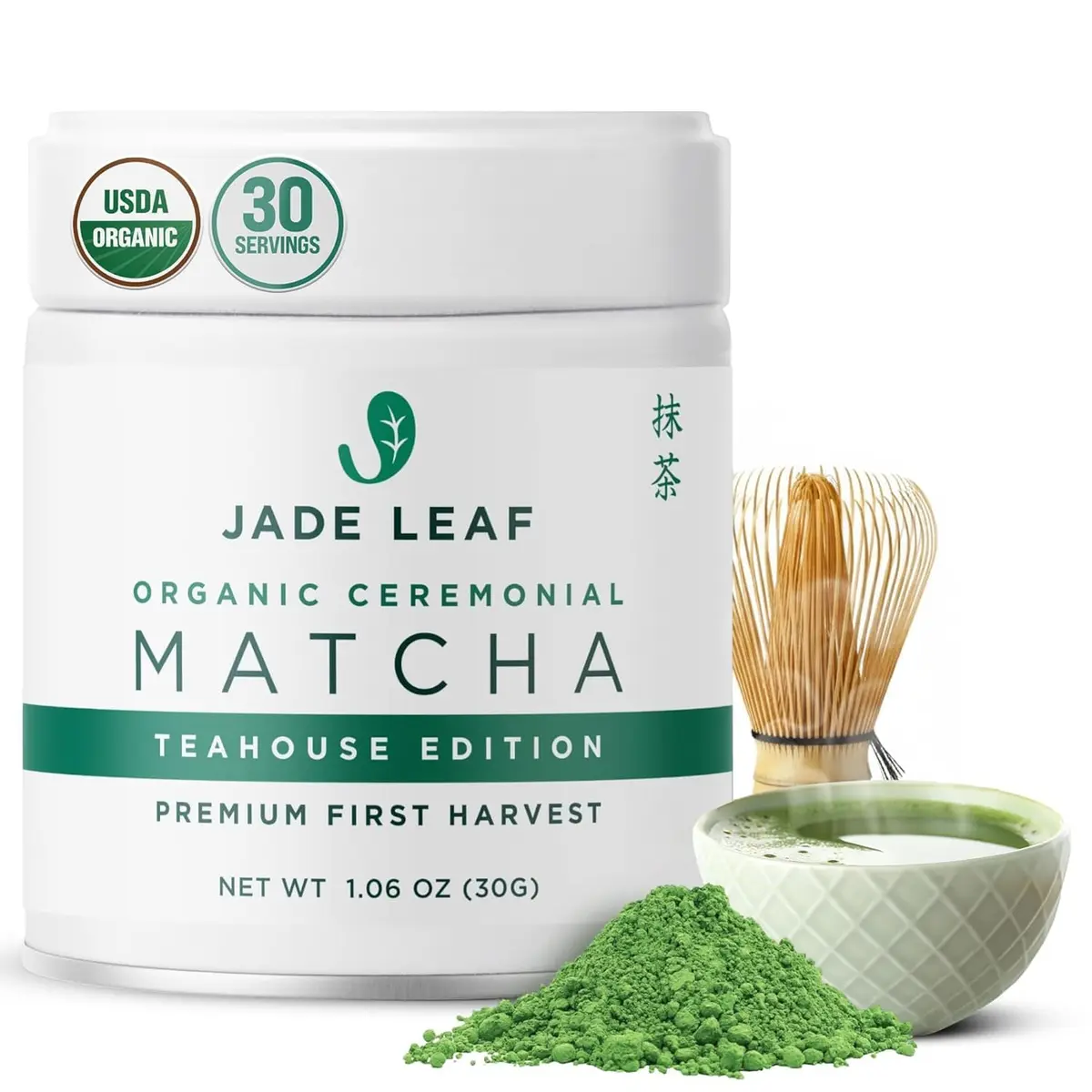 Jade Leaf Ceremonial Grade Matcha Powder, 30g / 1.06oz Tin | First-Harvest Organic Japanese Matcha - main product image