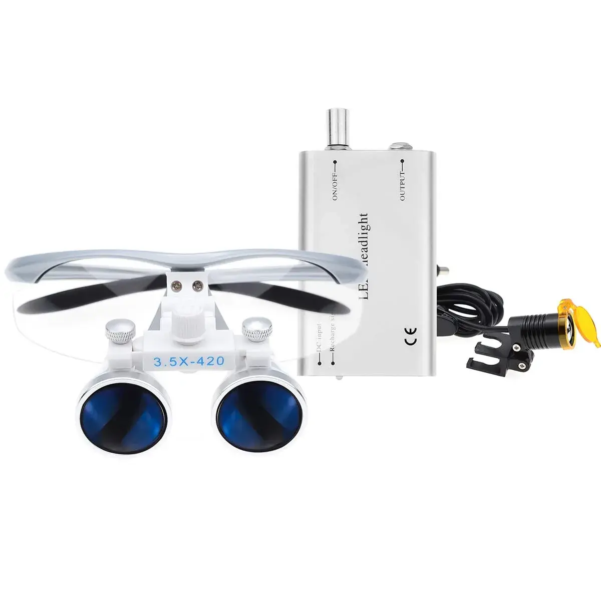 Dental Power 3.5x Magnification Loupes with LED Headlight 420mm Working Distance | Professional Dental Magnifier Set - main product image