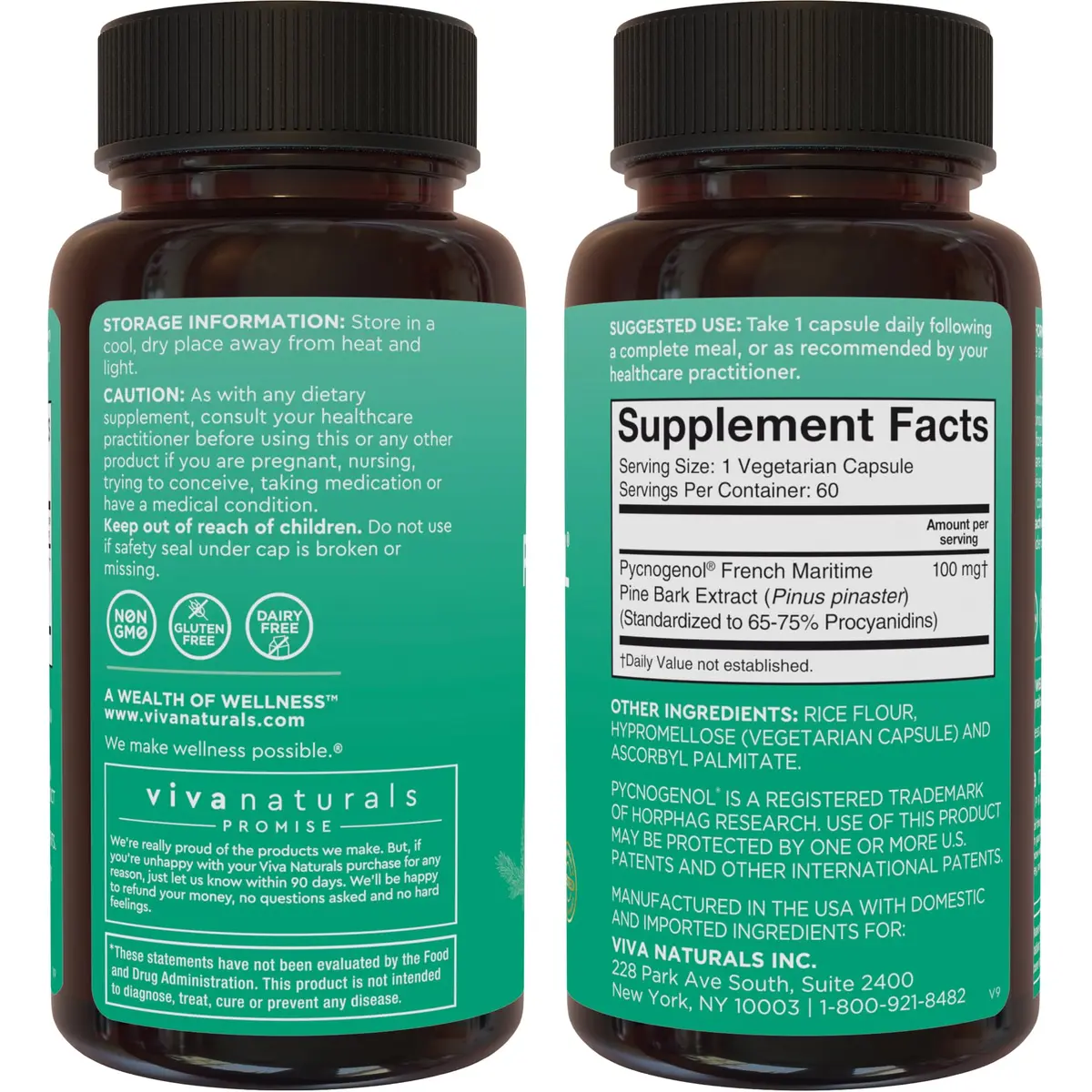 Viva Naturals Pycnogenol 100mg French Maritime Pine Bark Extract Supports Circulation, Joints & Immunity – 60 Veggie Capsules - view 5