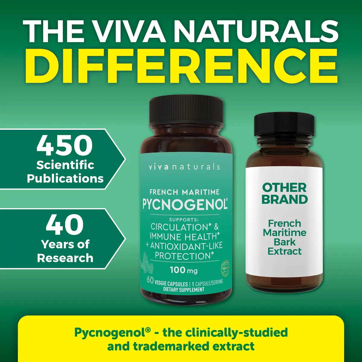 Viva Naturals Pycnogenol 100mg French Maritime Pine Bark Extract Supports Circulation, Joints & Immunity – 60 Veggie Capsules - view 2