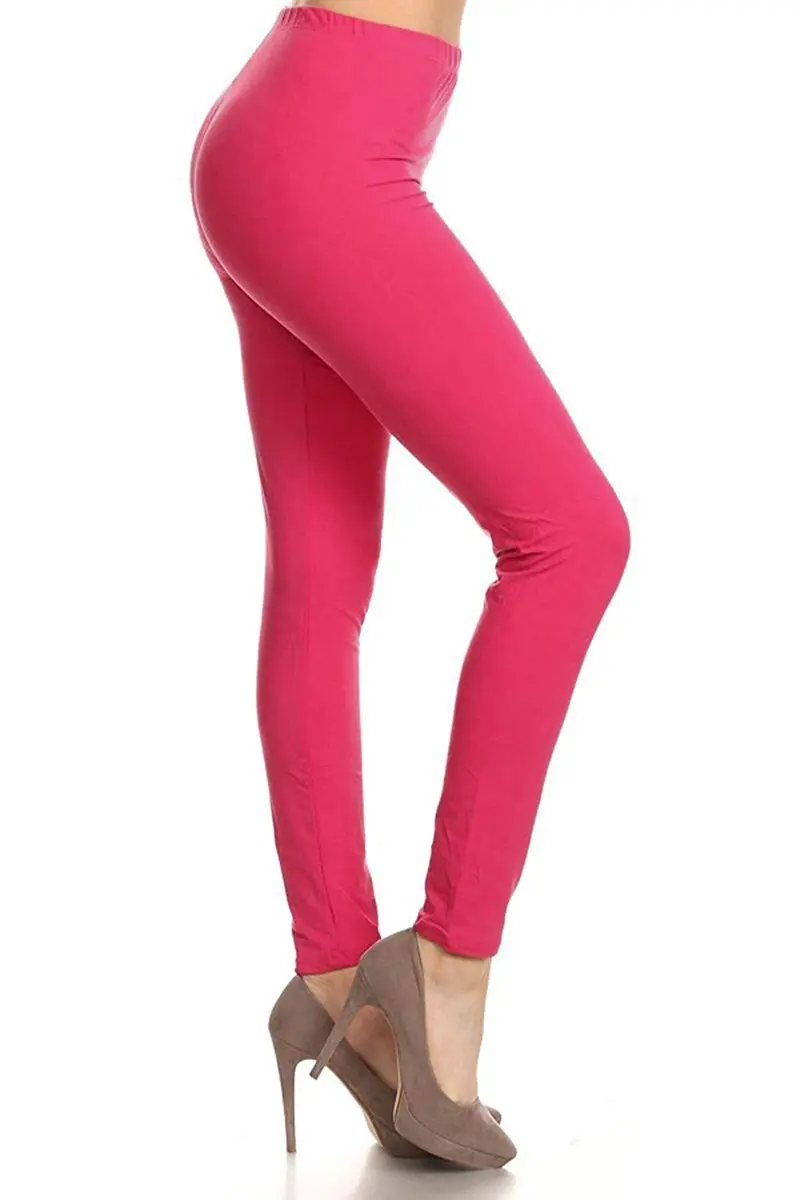Leggings Depot Womens 1" Waistband High Waisted Solid Leggings Pants (Full Length, Fuchsia, One Size) | Soft, Stretchy & Comfortable - main product image