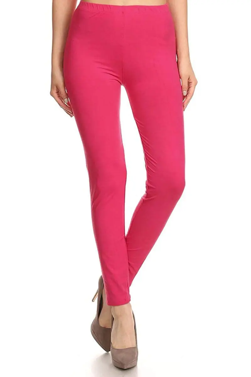 Leggings Depot Womens 1" Waistband High Waisted Solid Leggings Pants (Full Length, Fuchsia, One Size) | Soft, Stretchy & Comfortable - view 2