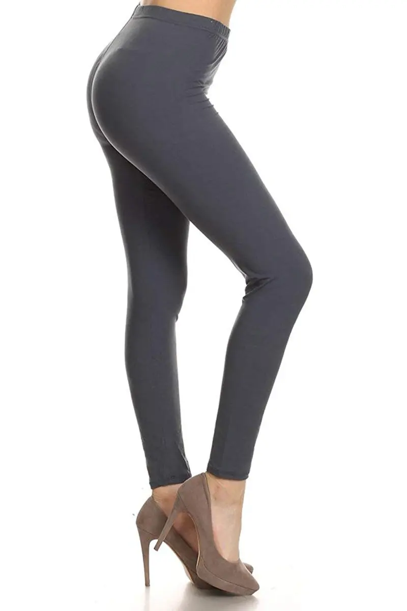 Leggings Depot Womens 1" Waistband High Waisted Solid Leggings Pants (Full Length, Charcoal Gray, One Size Plus) | Soft, Comfortable, Durable - main product image