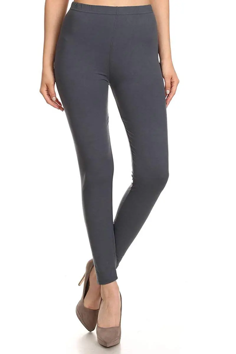 Leggings Depot Womens 1" Waistband High Waisted Solid Leggings Pants (Full Length, Charcoal Gray, One Size Plus) | Soft, Comfortable, Durable - view 2