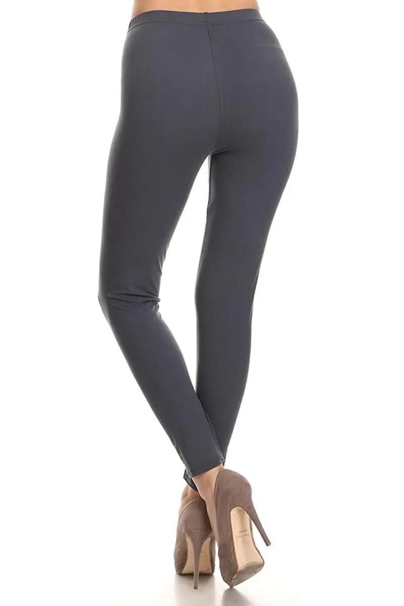 Leggings Depot Womens 1" Waistband High Waisted Solid Leggings Pants (Full Length, Charcoal Gray, One Size Plus) | Soft, Comfortable, Durable - view 4
