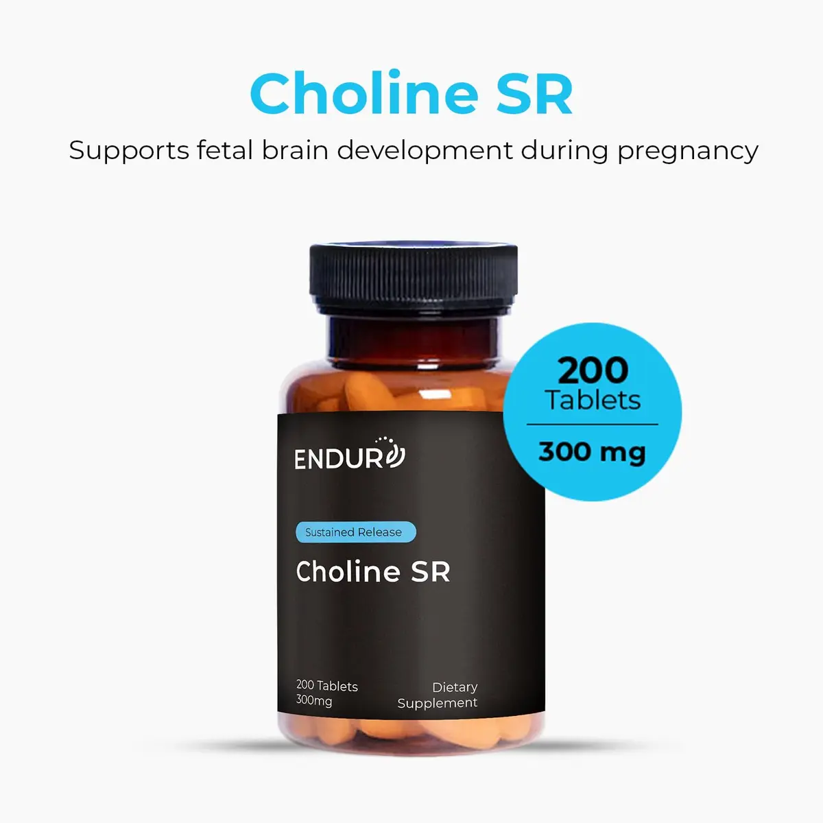 Endurance Products ENDUR Choline L(+) Bitartrate 300mg | Sustained Release, 200 Tablets for Brain & Prenatal Support - view 2