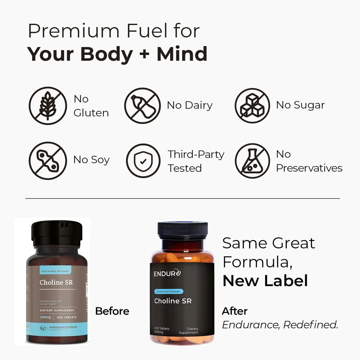 Endurance Products ENDUR Choline L(+) Bitartrate 300mg | Sustained Release, 200 Tablets for Brain & Prenatal Support - view 3