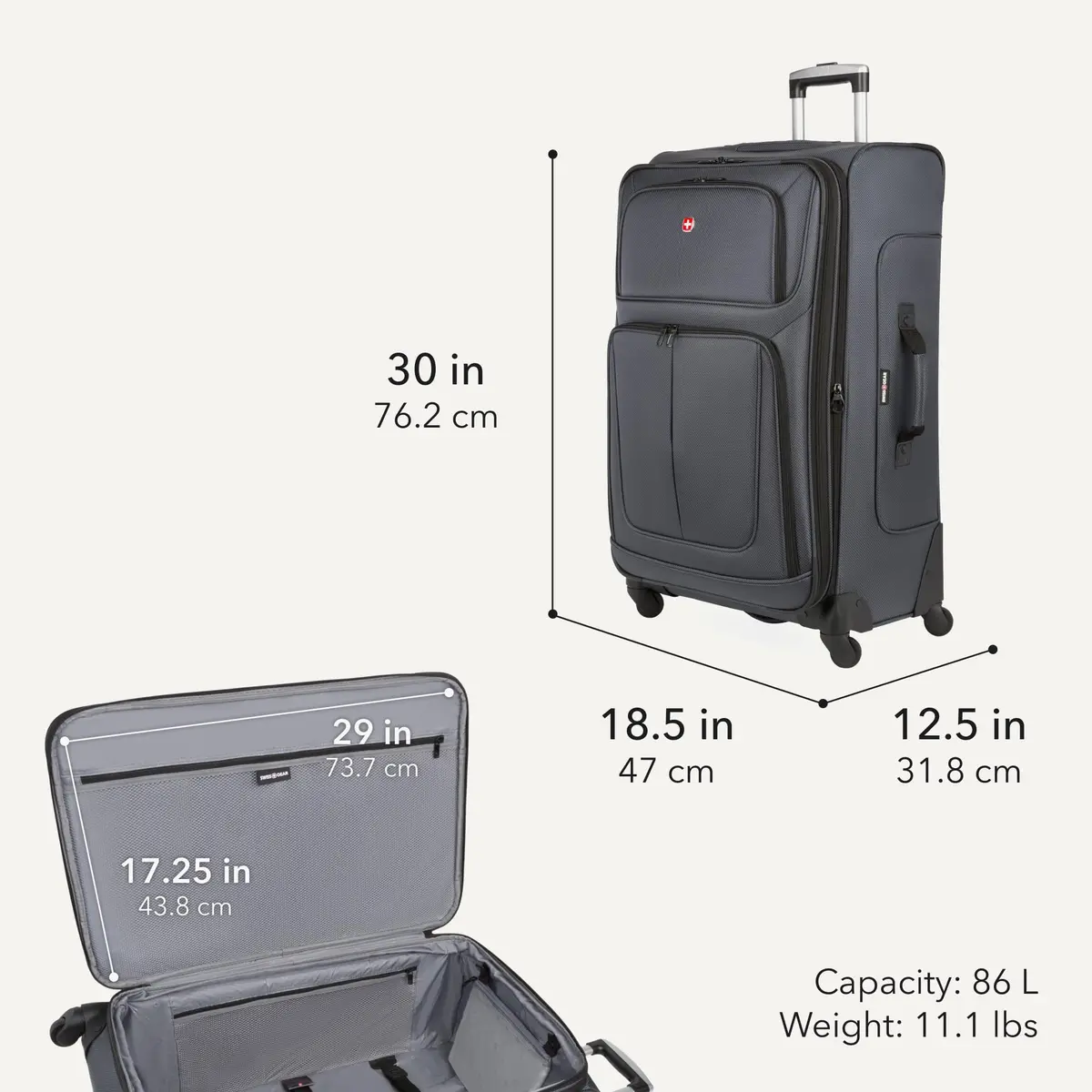 SwissGear Sion Softside Expandable Spinner Luggage Large Checked Grey | Durable Lightweight Travel Suitcase - view 2