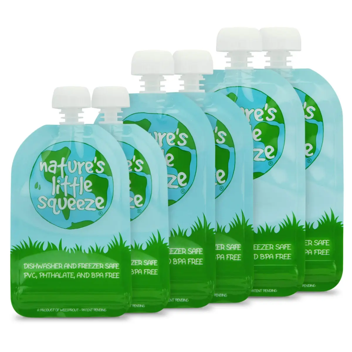 WeeSprout Double Zipper Reusable Food Pouches 7oz (Pack of 6, Variety) | Leakproof & Easy-Clean for Baby Food - main product image