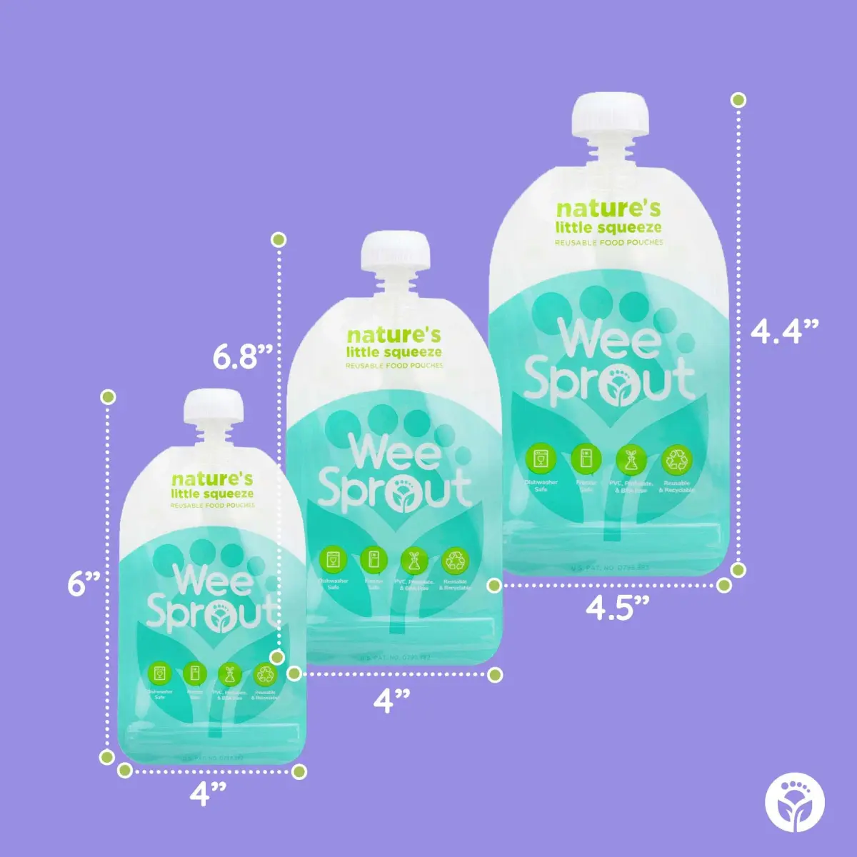 WeeSprout Double Zipper Reusable Food Pouches 7oz (Pack of 6, Variety) | Leakproof & Easy-Clean for Baby Food - view 3